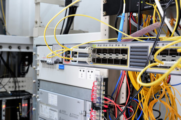 Telecommunication equipment of network cables in a datacenter of