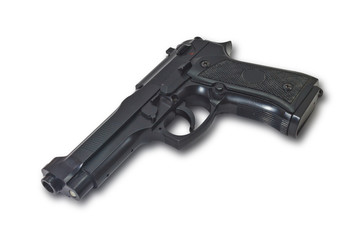 Black handgun isolated on a white background