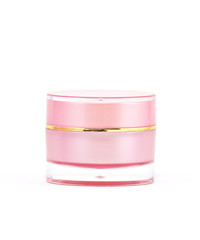 Pink cream container on white background