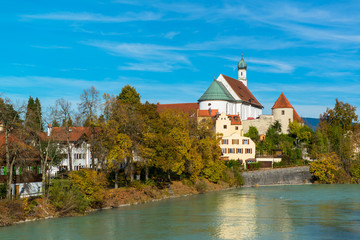 Obraz premium view on river in romantic Bavarian city Fussen, Germany