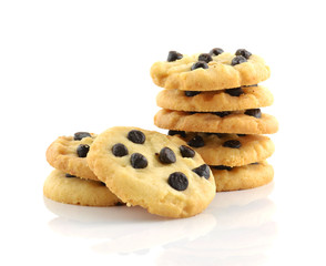 Chocolate chip cookies isolated on white background.