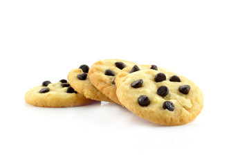 Chocolate chips cookies isolated on white