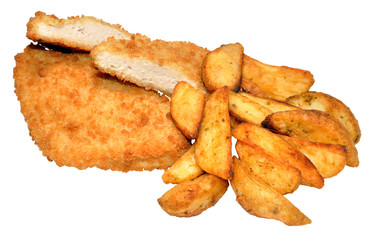 Breaded Chicken Breast Fillets And Potato Wedges