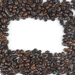 coffee beans stripes isolated in white background, with copyspac