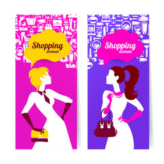 Banners with silhouette of shopping women