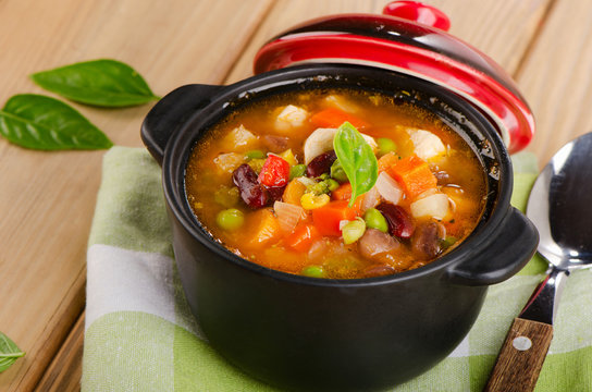 Minestrone soup  with beans and vegetables.