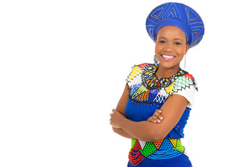 young african woman with arms crossed - obrazy, fototapety, plakaty