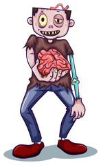 Naklejka premium A zombie holding his brain