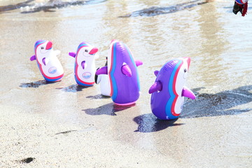 inflatables on the shore,summer