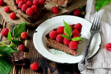 Chocolate tart with raspberries