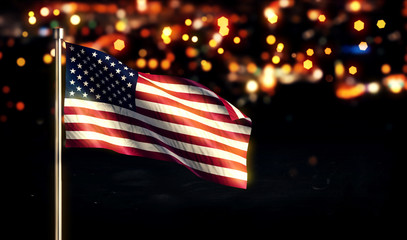 USA America National Flag City Light Night Bokeh Background 3D © natanaelginting