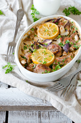 Rabbit baked with cream and lemon