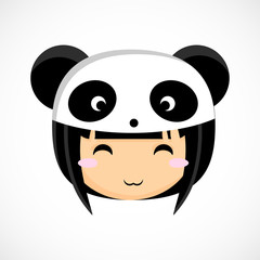 Face of a little cute girl in costume panda. Illustration.