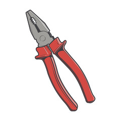Red pliers isolated on a white background. Color line art