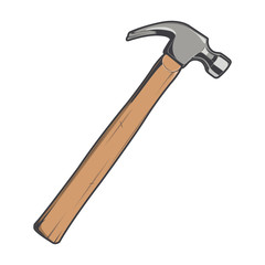 Wooden hammer isolated on a white background. Color line art