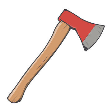 Wooden axe isolated on a white background. Color line art
