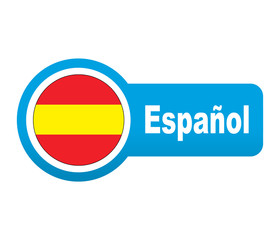 Etiqueta tipo app azul alargada Español