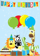 Obraz na płótnie Canvas happy bitrthday / animals card- vectors for kids