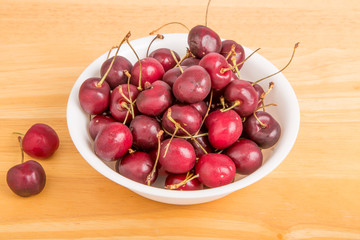 Bowl of Cherries with Two on Table