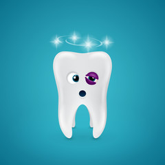 Tooth with a black eye and dizziness