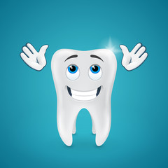 Happy shiny tooth hands raised looking up