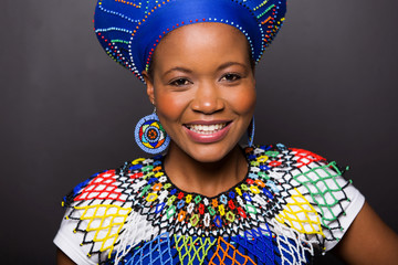 african zulu girl wearing traditional attire - obrazy, fototapety, plakaty