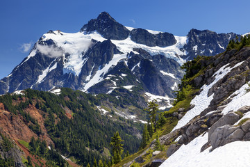 Fototapeta na wymiar Hiking Snowfields Artist Point Glaciers Mount Shuksan Washington