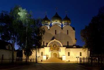 Dormition cathedral in Yaroslavl at night . Russia