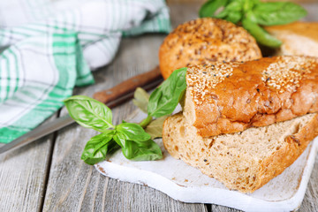 Fresh baked bread and fresh basil