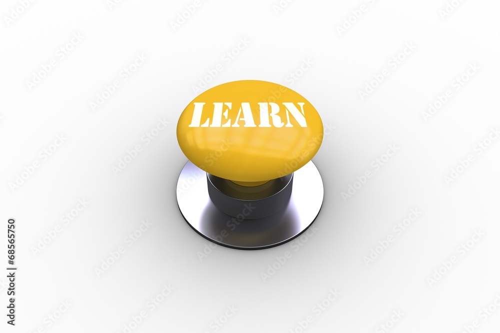 Poster Learn on yellow push button