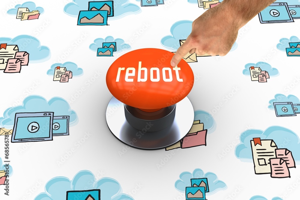 Poster reboot against orange push button
