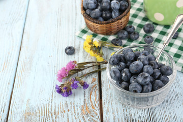 Fresh blueberries on wooden table