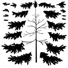 Christmas tree trunk and branches silhouettes