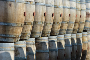 Storage of old barrels in a castle of Bordeaux vineyards