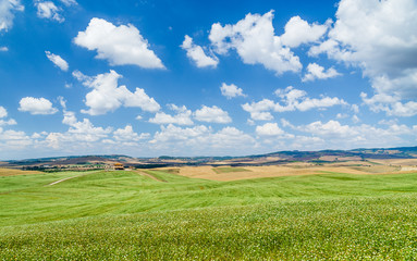 Scenic Tuscany landscape with rolling hills in Val d'Orcia