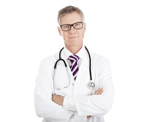 Doctor in Glasses Having Stethoscope on Shoulders