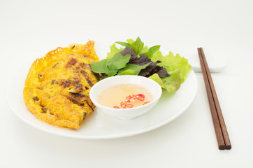 Banh Xeo, Vietnamese pancake with vegetables and fish sauce