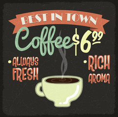 Old vintage coffee poster, retro style