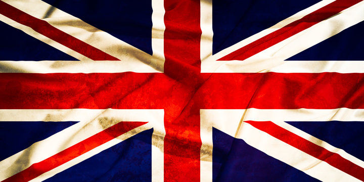 United Kingdom  grunge old flag on a silk drape waving
