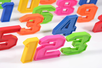 Colorful plastic numbers 123 on white
