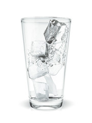 Glass of pure water with ice cubes