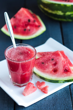 juice,smoothie in a glass of watermelon on a white background