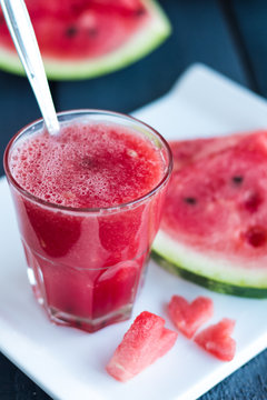 juice,smoothie in a glass of watermelon on a white background