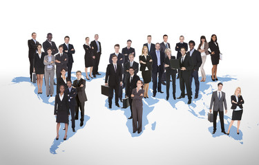 Multiethnic Business People Standing On World Map