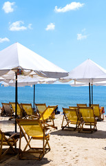 Sun loungers on the beach,black sea