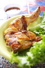 close up thai chicken barbecue in sun light