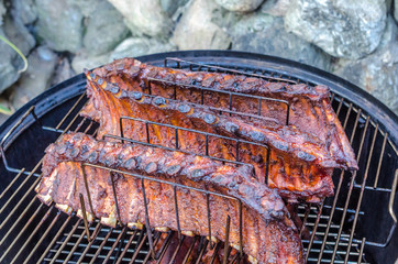Grilled pork ribs on the rack
