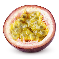 Half of passion fruit isolated on white with clipping path