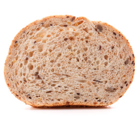 Slice of fresh white grained bread isolated on white background