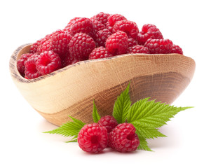 raspberries in wooden bowl